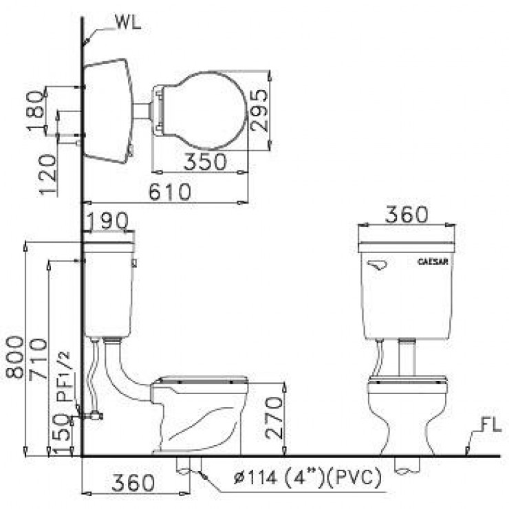 Bàn Cầu Trẻ Em Caesar CT1026 Thùng T1127 Hai Khối