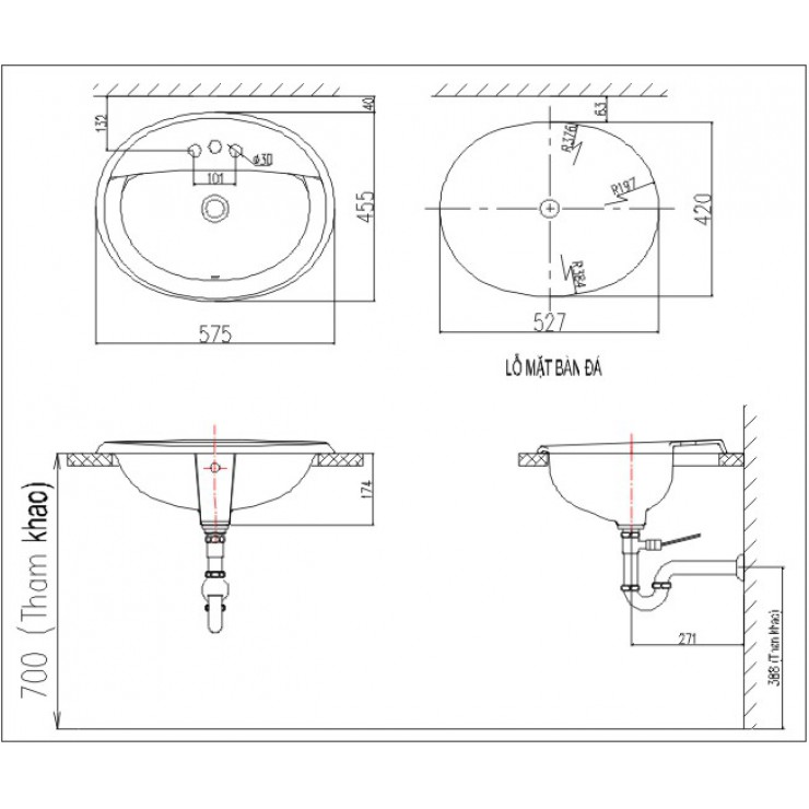 Chậu Rửa Lavabo Âm Bàn Inax L-2395V Dương Vành