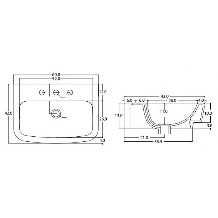 Bộ Chậu Rửa Lavabo Và Chân Ngắn Treo Tường Viglacera V50 (CD50)