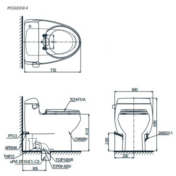 Bồn Cầu Điện Tử TOTO MS688W4 Nắp Tự Động Đóng Mở