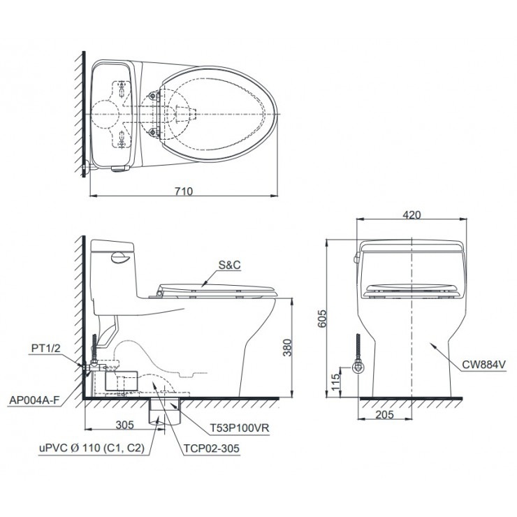 Bồn Cầu Điện Tử TOTO MS884W6 Nắp Rửa Washlet