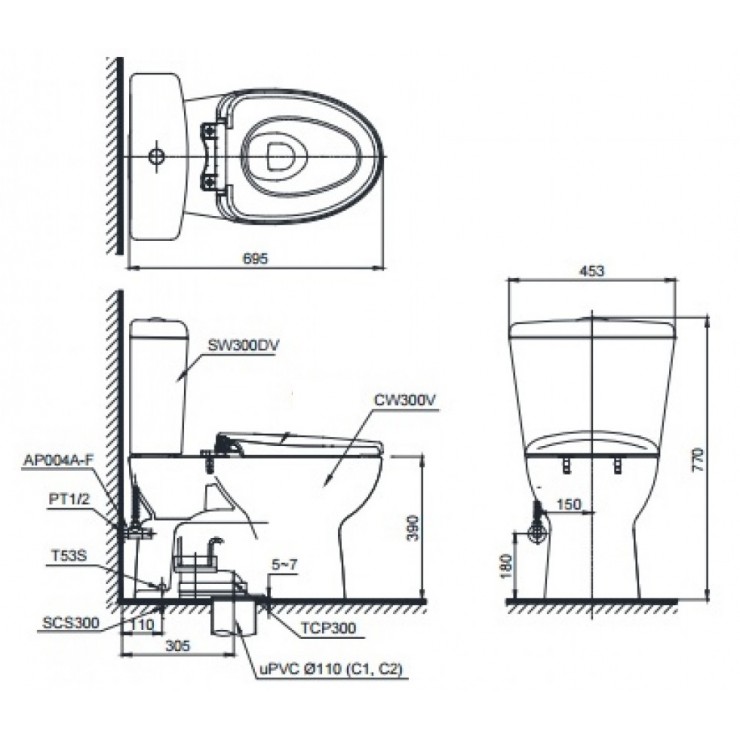 Bồn Cầu Điện Tử TOTO CS300DRW7 Nắp Rửa Washlet