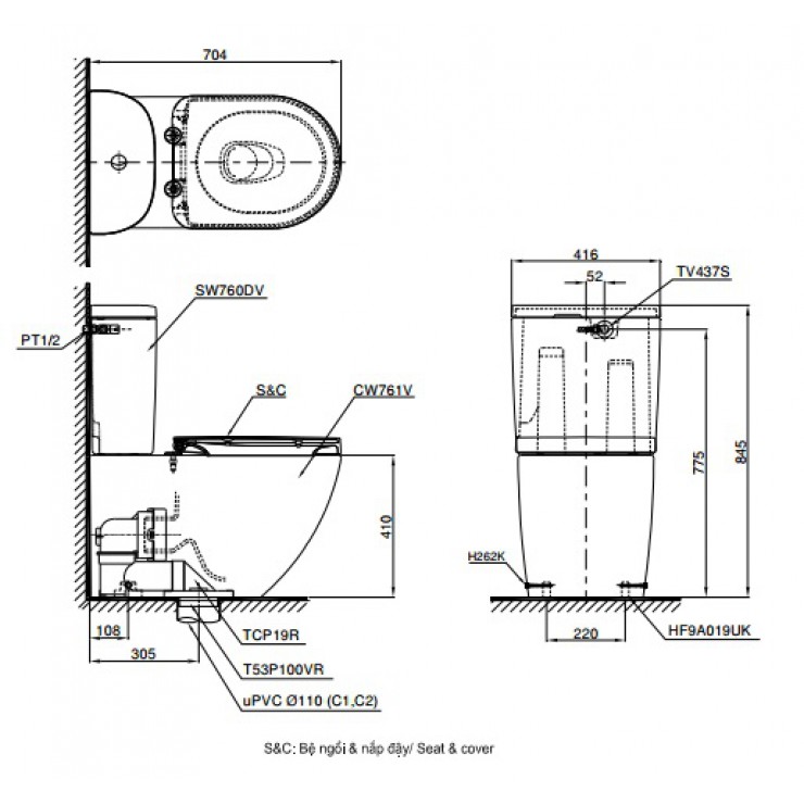 Bồn Cầu TOTO CS761DE5 Nắp Rửa Cơ