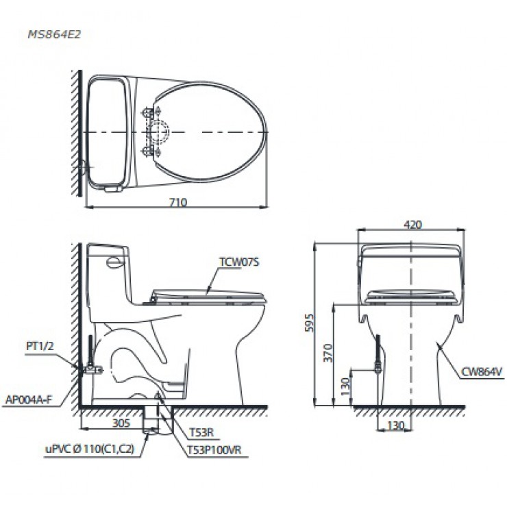 Bàn Cầu TOTO MS864E2 Một Khối Nắp Cơ