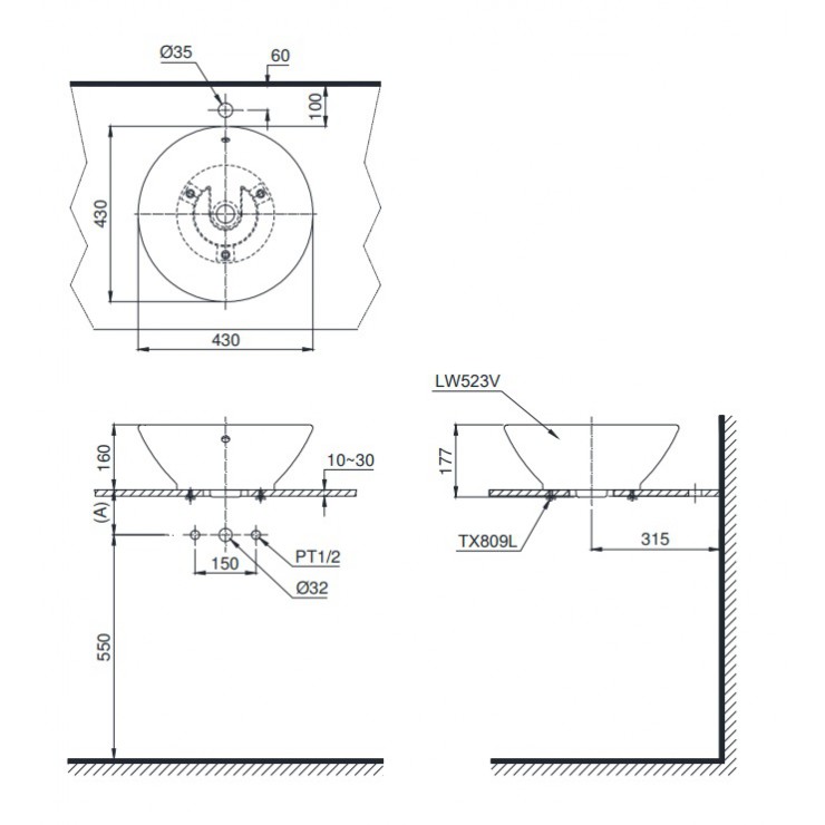 Chậu Lavabo TOTO LT523S (LT523R) Đặt Bàn Hình Tròn