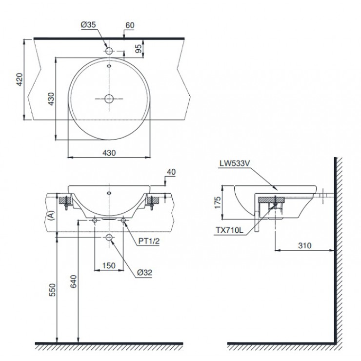 Chậu Lavabo TOTO LT533R Bán Âm Bàn