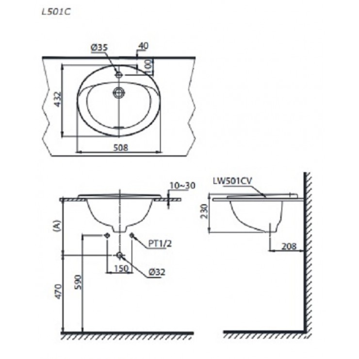 Chậu Rửa Lavabo TOTO L501C Dương Vành