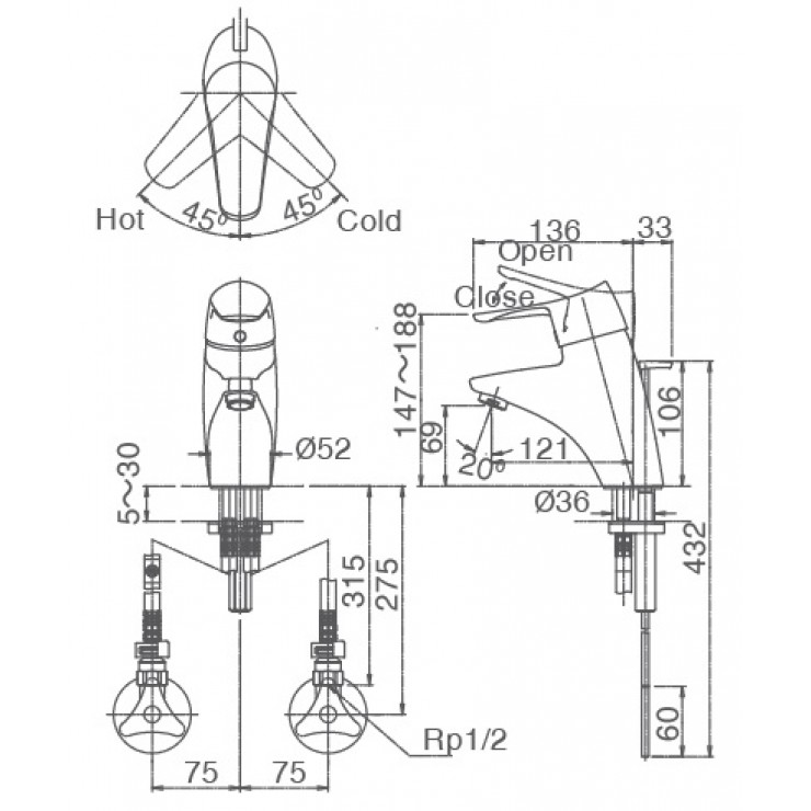 Vòi Rửa Nóng Lạnh Lavabo Inax LFV-5102S