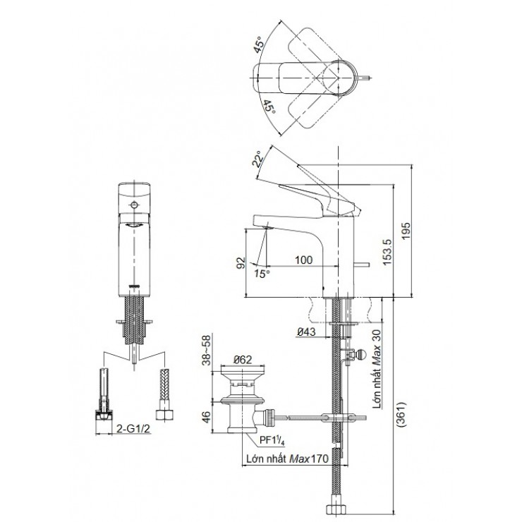 Vòi Lavabo TOTO TTLR302F-1N Nóng Lạnh