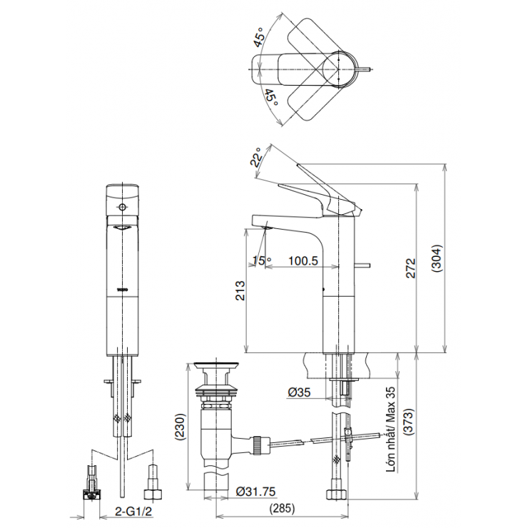 Vòi Lavabo TOTO TTLR302FV-1 Nóng Lạnh