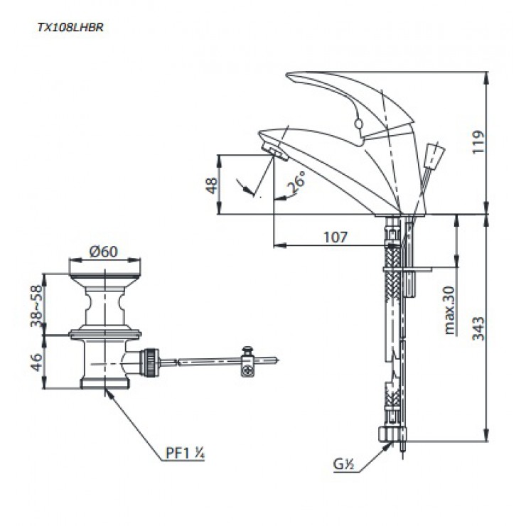 Vòi Lavabo TOTO TX108LHBR Nóng Lạnh