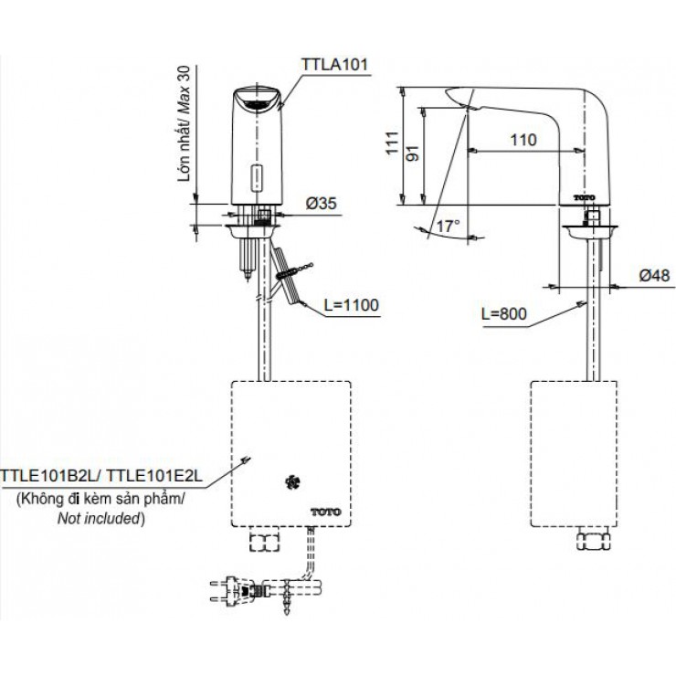 Vòi Cảm Ứng Lavabo TOTO TTLA101/TTLE101E2L/TVLF405