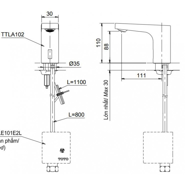 Vòi Cảm Ứng Lavabo TOTO TTLA102/TTLE101B2L/TVLF405