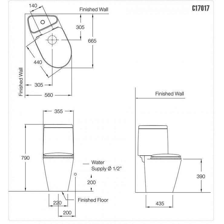 Bồn Cầu COTTO C17017 Hai Khối Space Solution