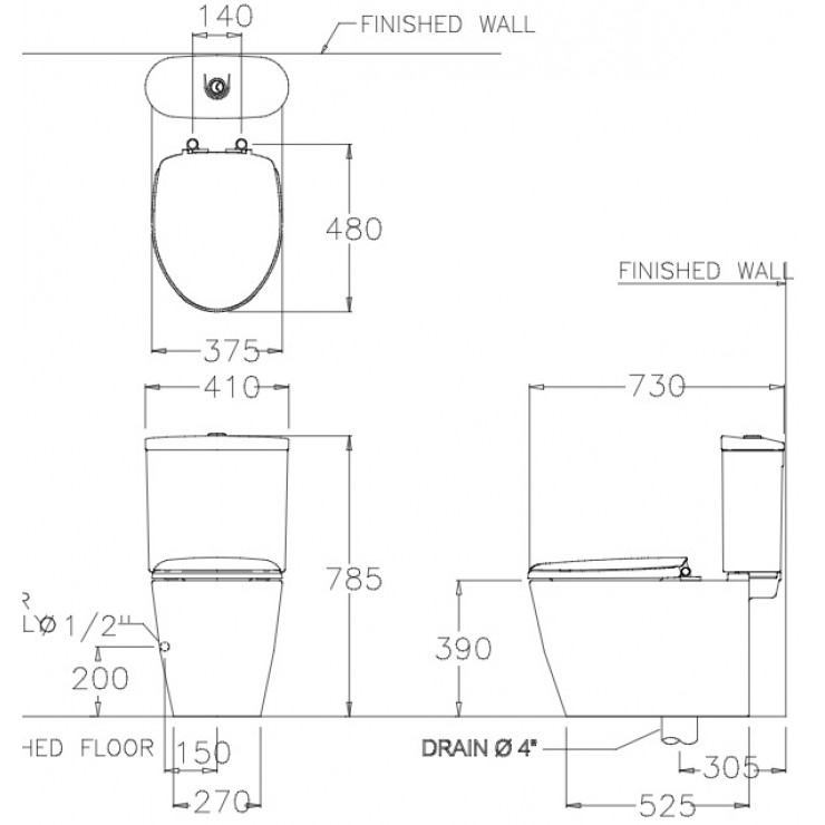 Bồn Cầu COTTO C16817 Hai Khối 3x3 E1 Nắp Êm