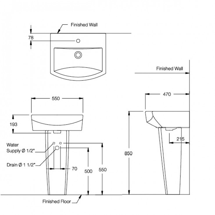 Chậu Lavabo COTTO C01517/C4150 Tetragon Chân Dài