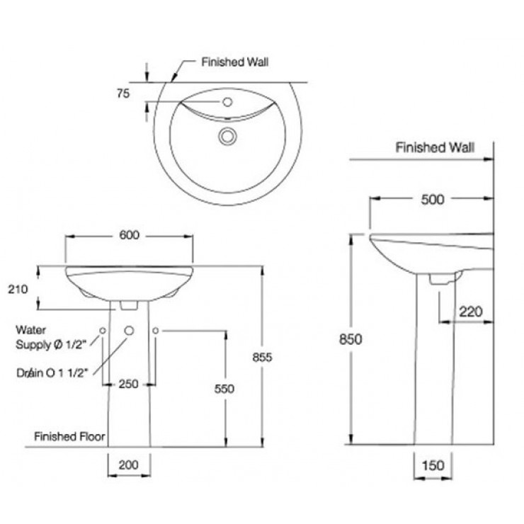 Chậu Lavabo COTTO C0107/C411 Chân Dài Alice