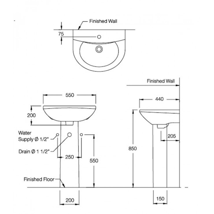 Chậu Lavabo COTTO C014/C411 Wedy Chân Dài