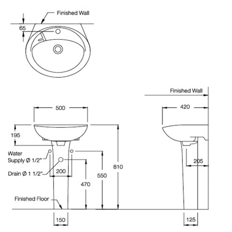 Chậu Lavabo COTTO C013/C404 Kensington 20 Chân Dài