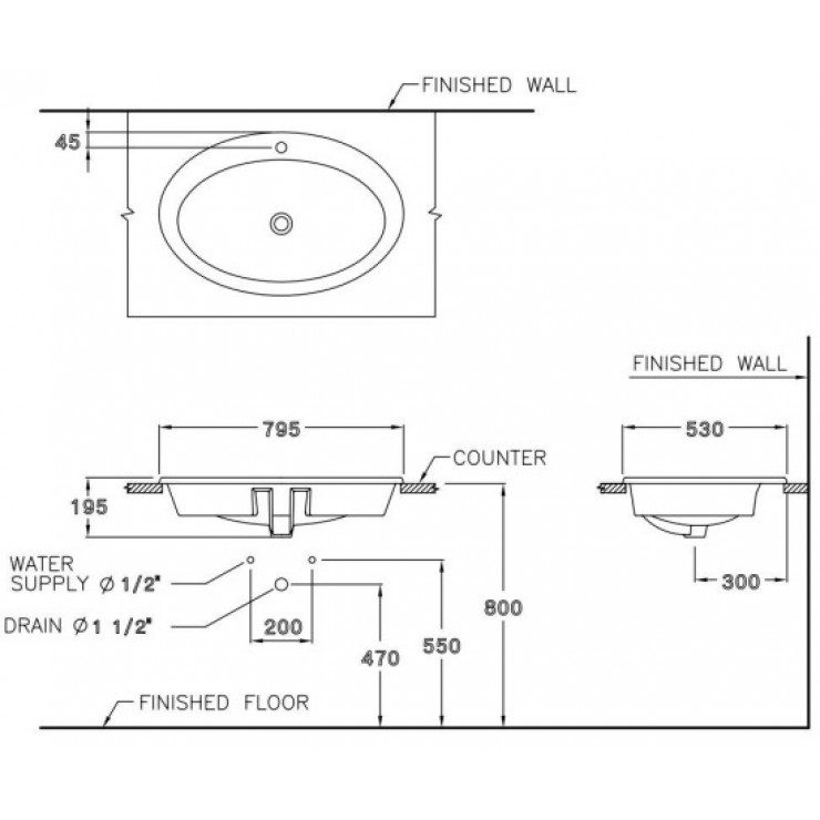 Chậu Rửa Lavabo COTTO C019 Ellipse Dương Vành