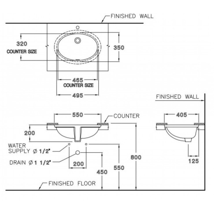 Chậu Rửa Lavabo COTTO C017 Marlow Âm Bàn