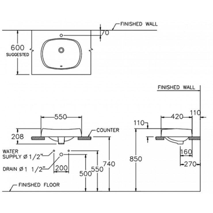 Chậu Rửa Lavabo COTTO C02517 Chole Đặt Bàn