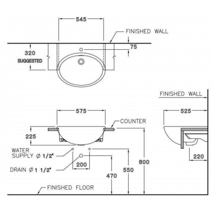 Lavabo COTTO C021 Hellen Bán Âm Bàn