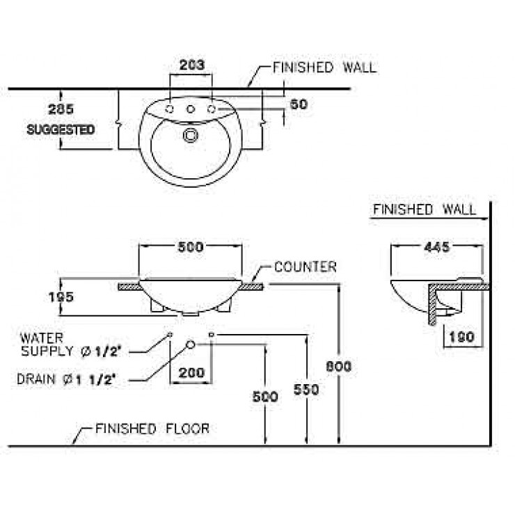 Chậu Rửa Mặt Lavabo COTTO C0240 Julia Bán Âm Bàn