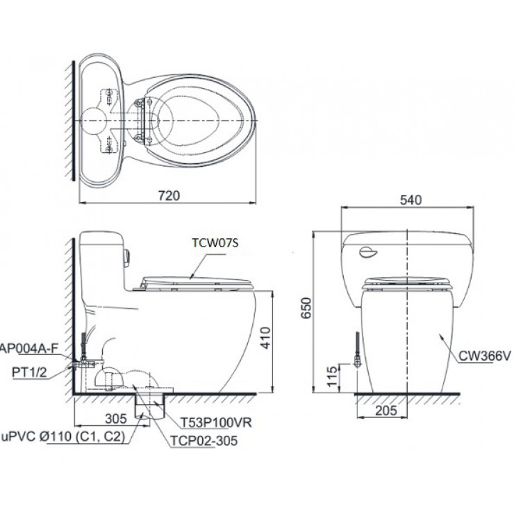 Bàn Cầu TOTO MS366E2 Một Khối Nắp Cơ