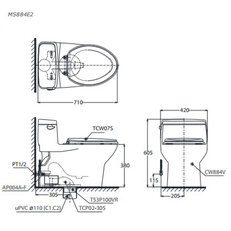 Bàn Cầu TOTO MS884E2 Một Khối Nắp Cơ