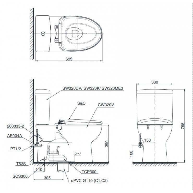 Bồn Cầu TOTO CS320DRE4 Hai Khối Nắp Cơ