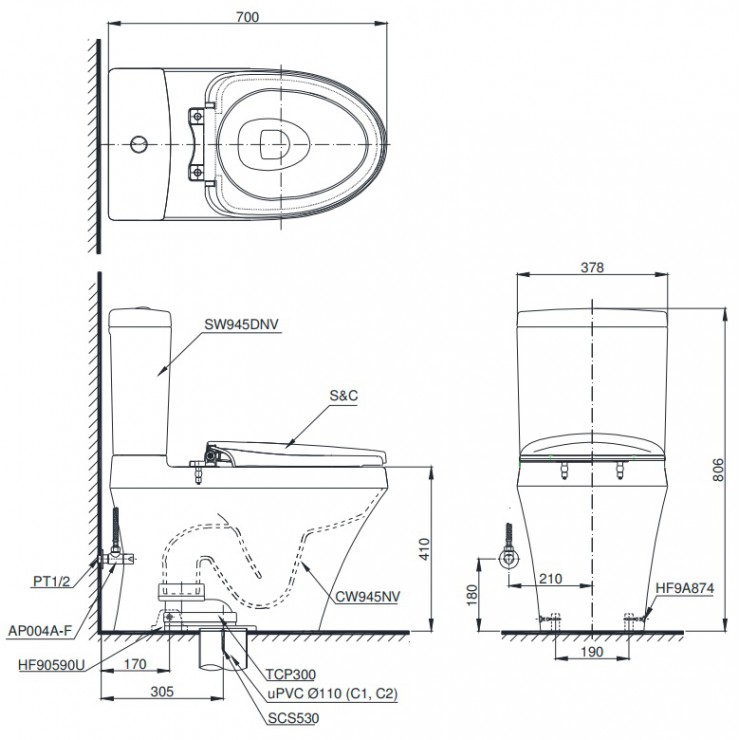 Bồn Cầu Điện Tử TOTO CS945DNW4 Nắp Tự Động Đóng Mở