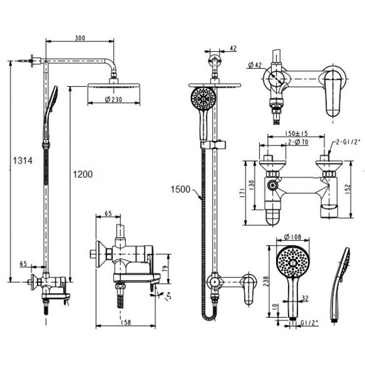 Bộ Cây Sen Phun Mưa American Standard WF-9089E Simplica