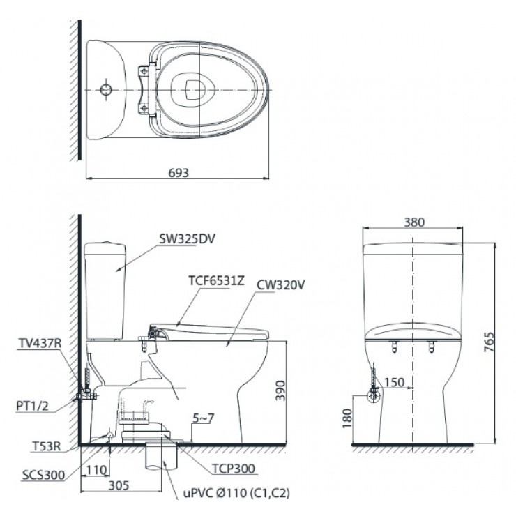 Bồn Cầu Điện Tử TOTO CS325DRW6 Nắp Rửa Washlet