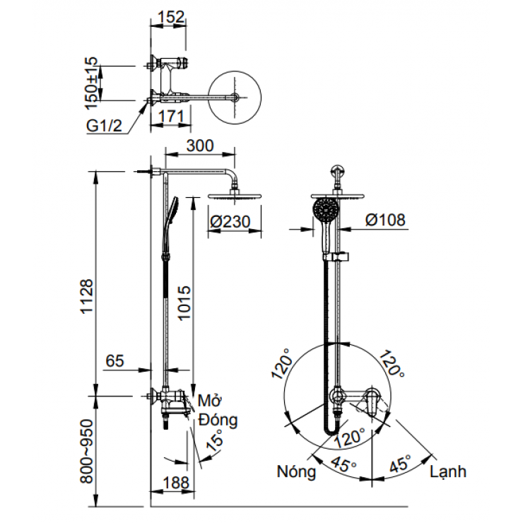 Vòi Sen Tắm Cây Inax BFV-915S Nóng Lạnh