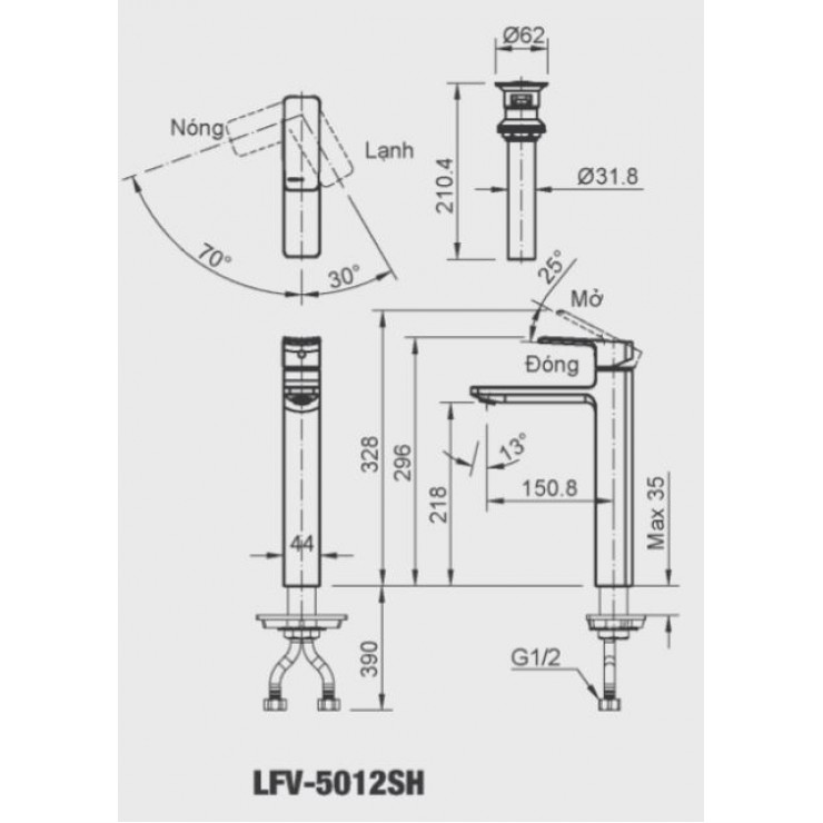 Vòi Lavabo Inax LFV-5012SH Đặt Bàn Nóng Lạnh