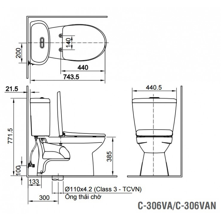 Bồn Cầu INAX C-306VAN (C306VAN)2 Khối Nắp Êm