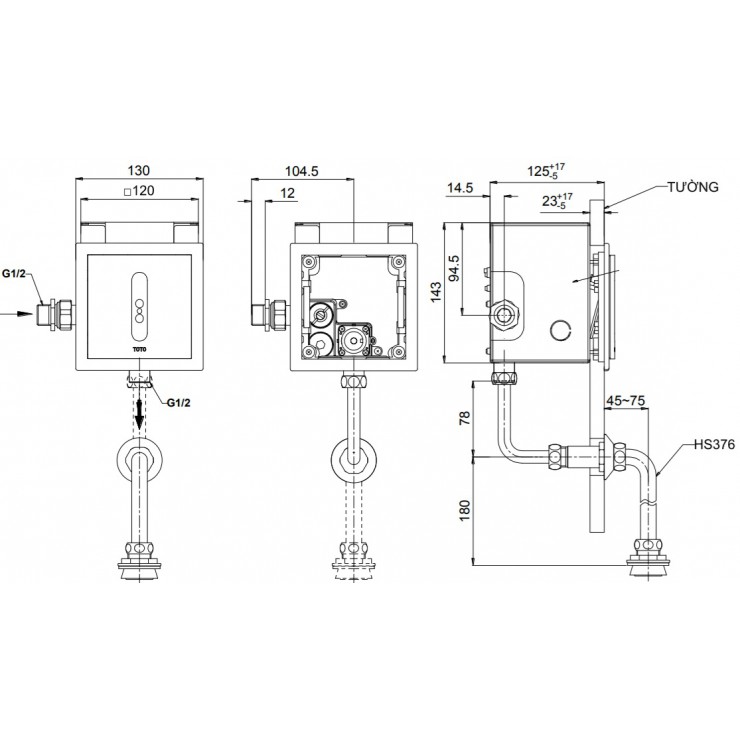 Van Xả Tiểu Nam TOTO DUE115UPK (DUE115UPKV1) Cảm Ứng Dùng Pin