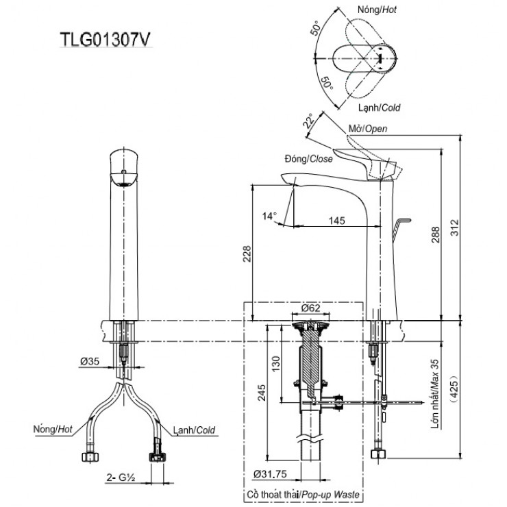 Vòi Lavabo TOTO TLG01307V Nóng Lạnh Cổ Cao