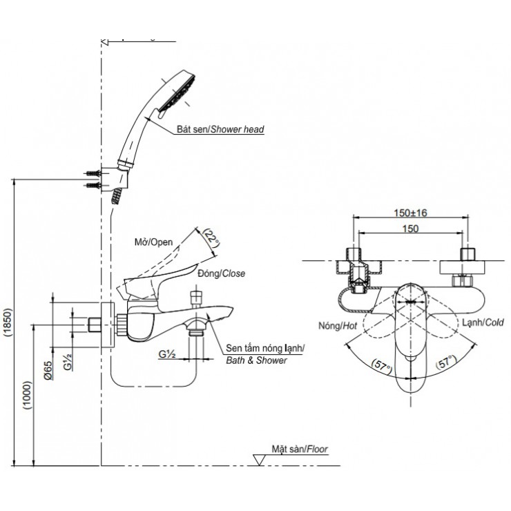 Vòi Sen Tắm TOTO TBG01302V/DGH104ZR Nóng Lạnh