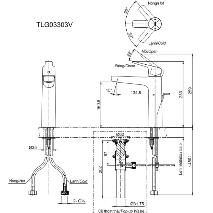 Vòi Lavabo TOTO TLG03303V Nóng Lạnh Cổ Cao