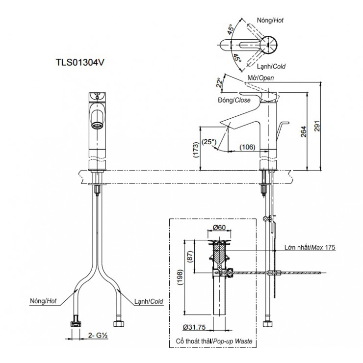 Vòi Lavabo TOTO TLS01304V Nóng Lạnh Cổ Cao