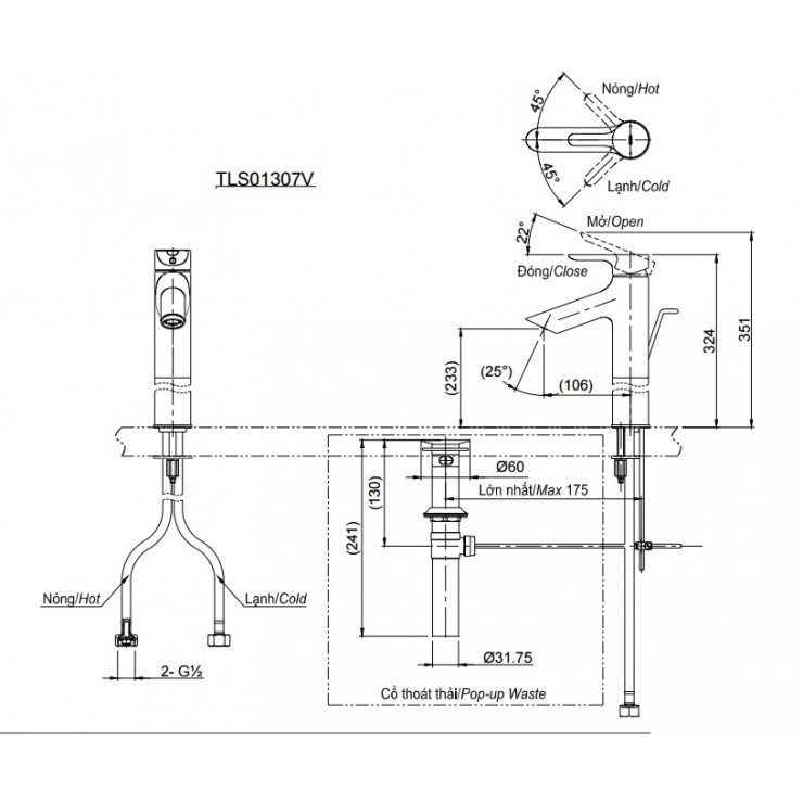 Vòi Lavabo TOTO TLS01307V Nóng Lạnh Cổ Cao