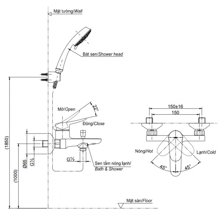 Vòi Sen TOTO TBS04302V/DGH108ZR Tay Sen 5 Chế Độ