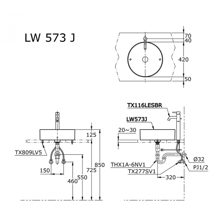 Chậu Lavabo TOTO LW573JW/F Đặt Bàn