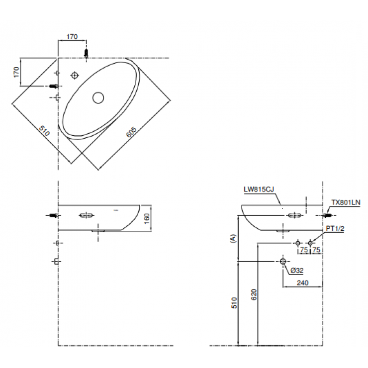 Chậu Lavabo TOTO LW815CJW/F Góc Treo Tường