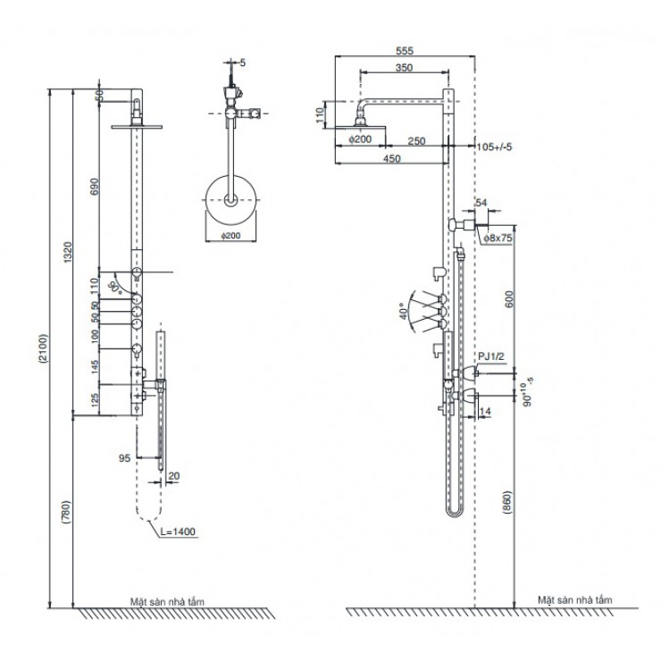 Vòi Sen Cây Nhật TOTO TMC95ECR Nhiệt Độ