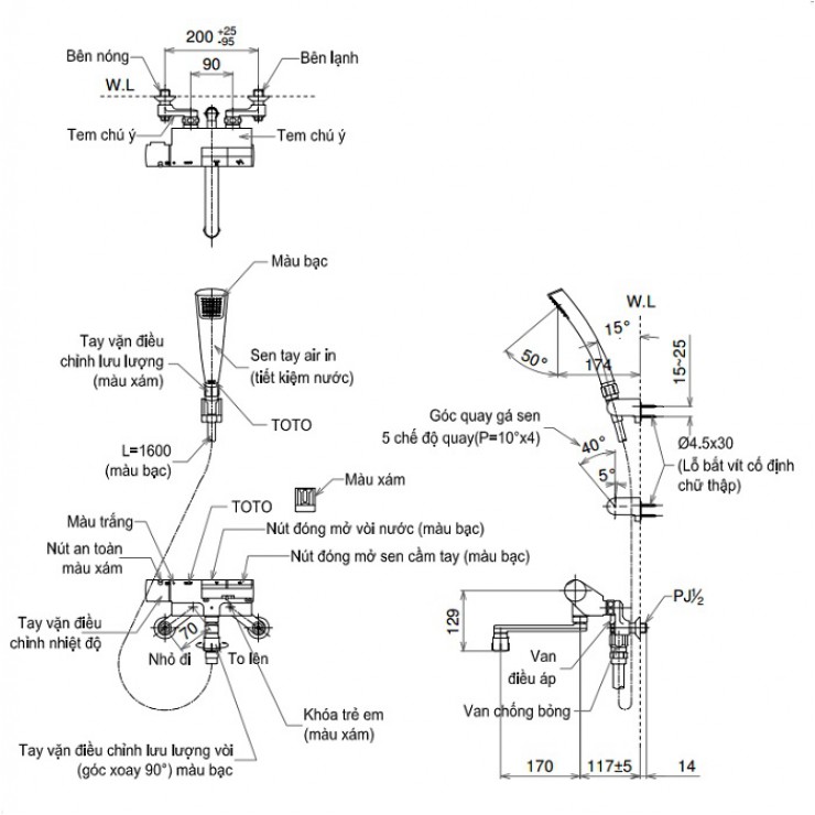 Vòi Sen Tắm Nhiệt Độ Nhật TOTO TMN40TEC Xả Bồn