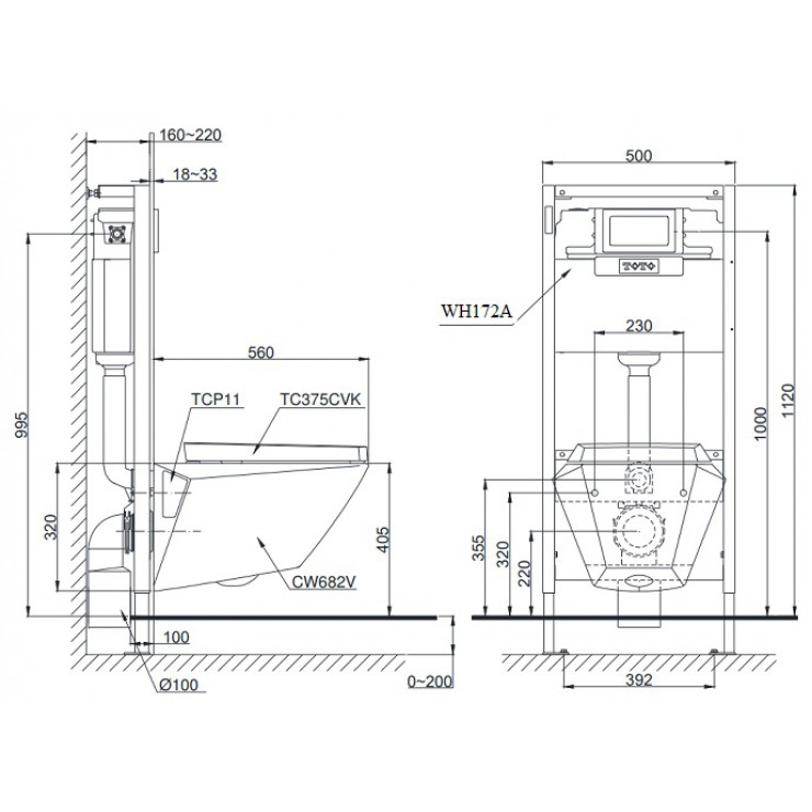 Bồn Cầu TOTO CW682/TC375CVK/WH172A/MB175M#SS Treo Tường