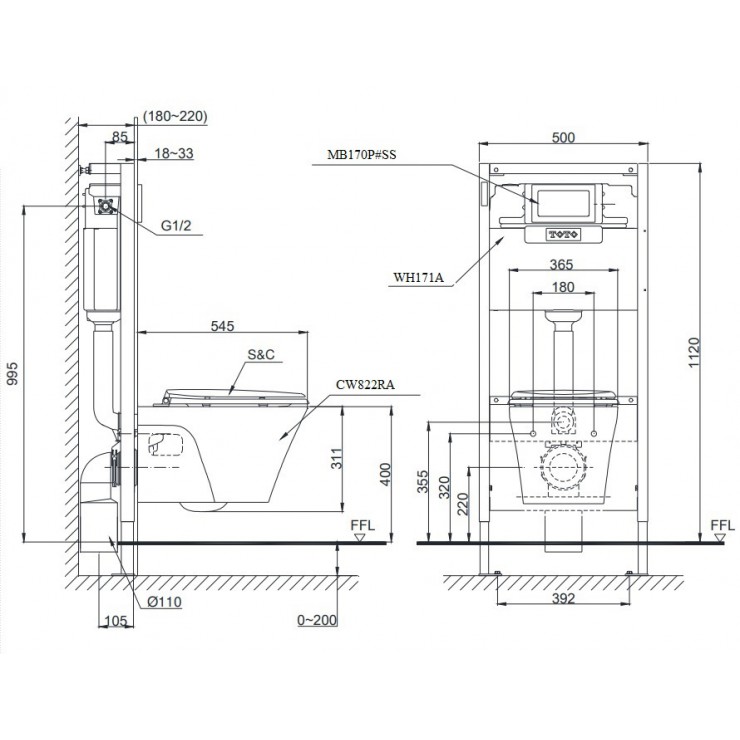 Bồn Cầu TOTO CW822RA/WH171A/MB170P#SS Treo Tường